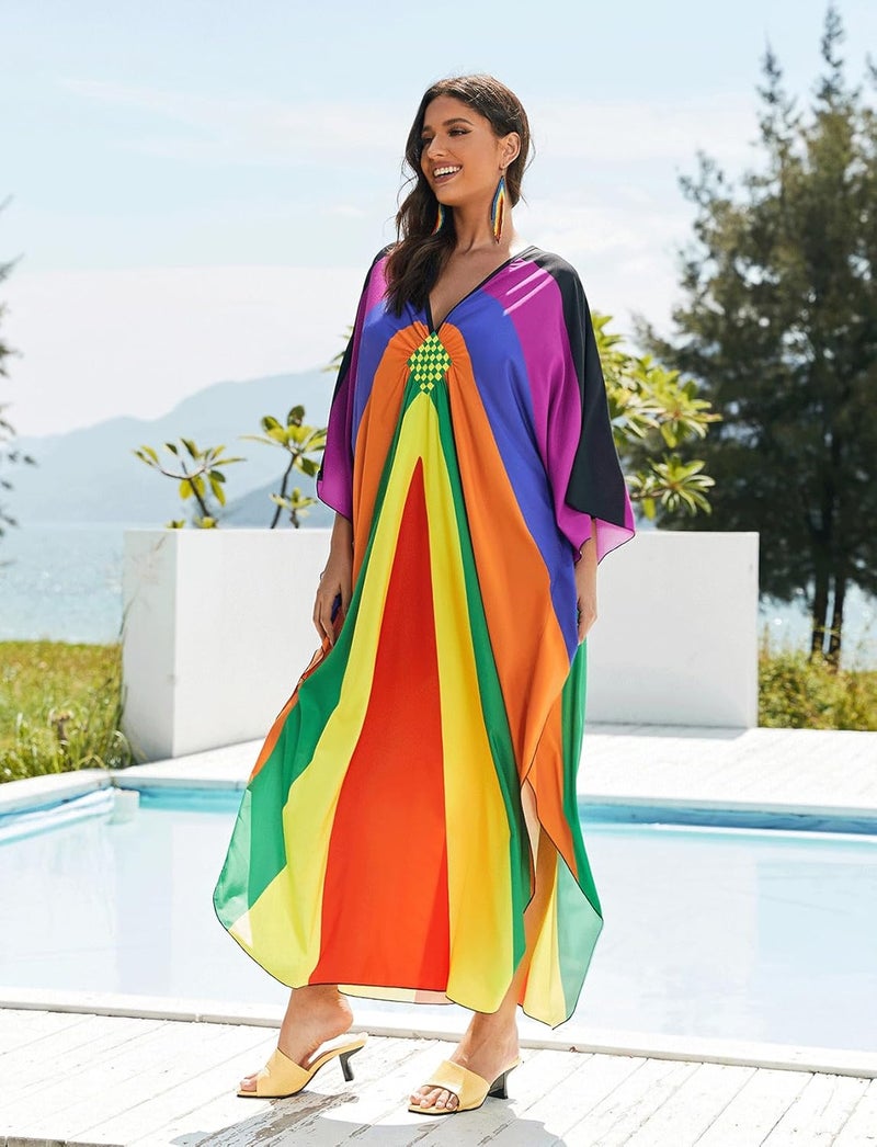 KECVOT Kaftan Dresses for Women Plus Size Batwing Sleeve Caftans Long Bathing Suit Cover Up Maxi Beach Dress Loungewear - Image 1